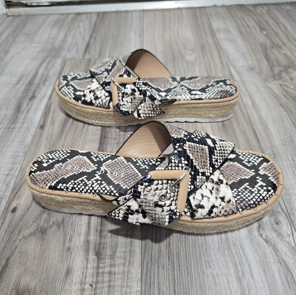 Gianni Bini Neutral Snake Leather Espadrille Sandals Women 9.5  Slide Platform - Picture 1 of 10